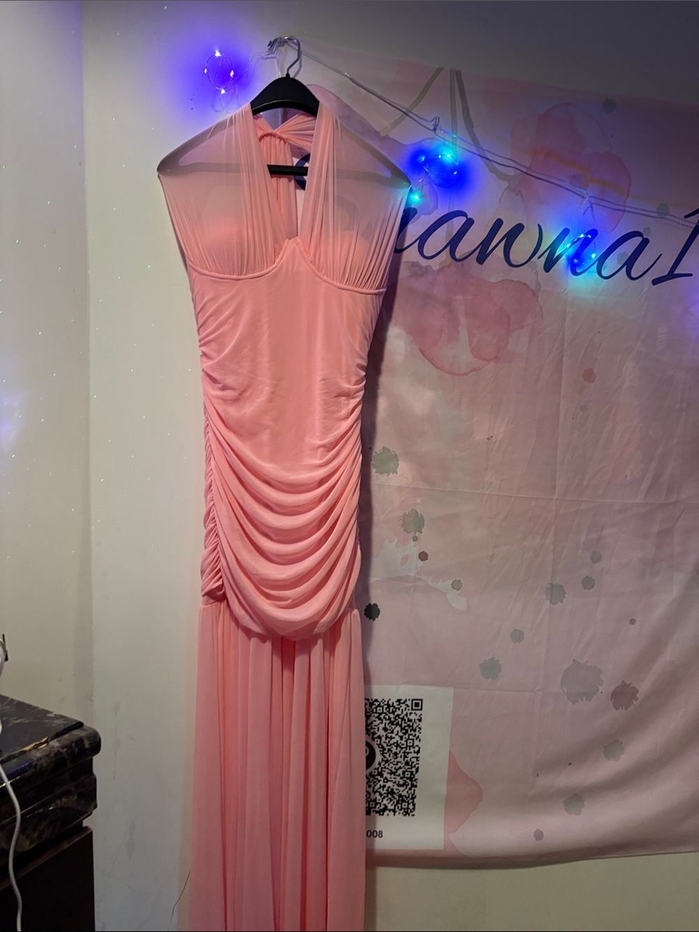 SHEIN Pink Halter Ruched Maxi Dress